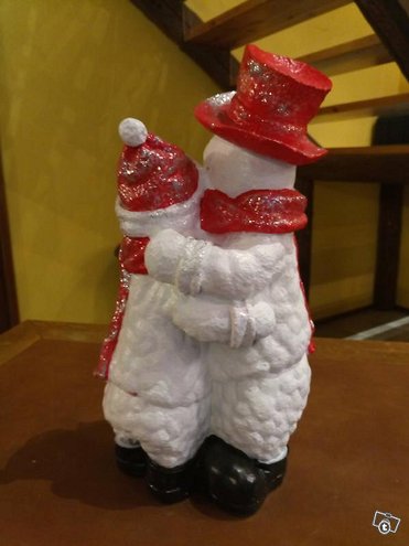 Lumiukko ja eukko, kuvattu takaapäin