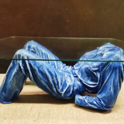 Lasipöytä farkkuasuisella design-jalalla 1