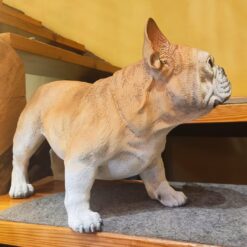 Seisova ranskanbulldoggi patsas vaalea realistinen koirakoriste 4