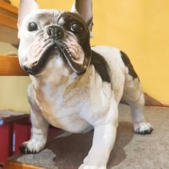 Seisova ranskanbulldoggi patsas valkoinen musta realistinen koirakoriste 4